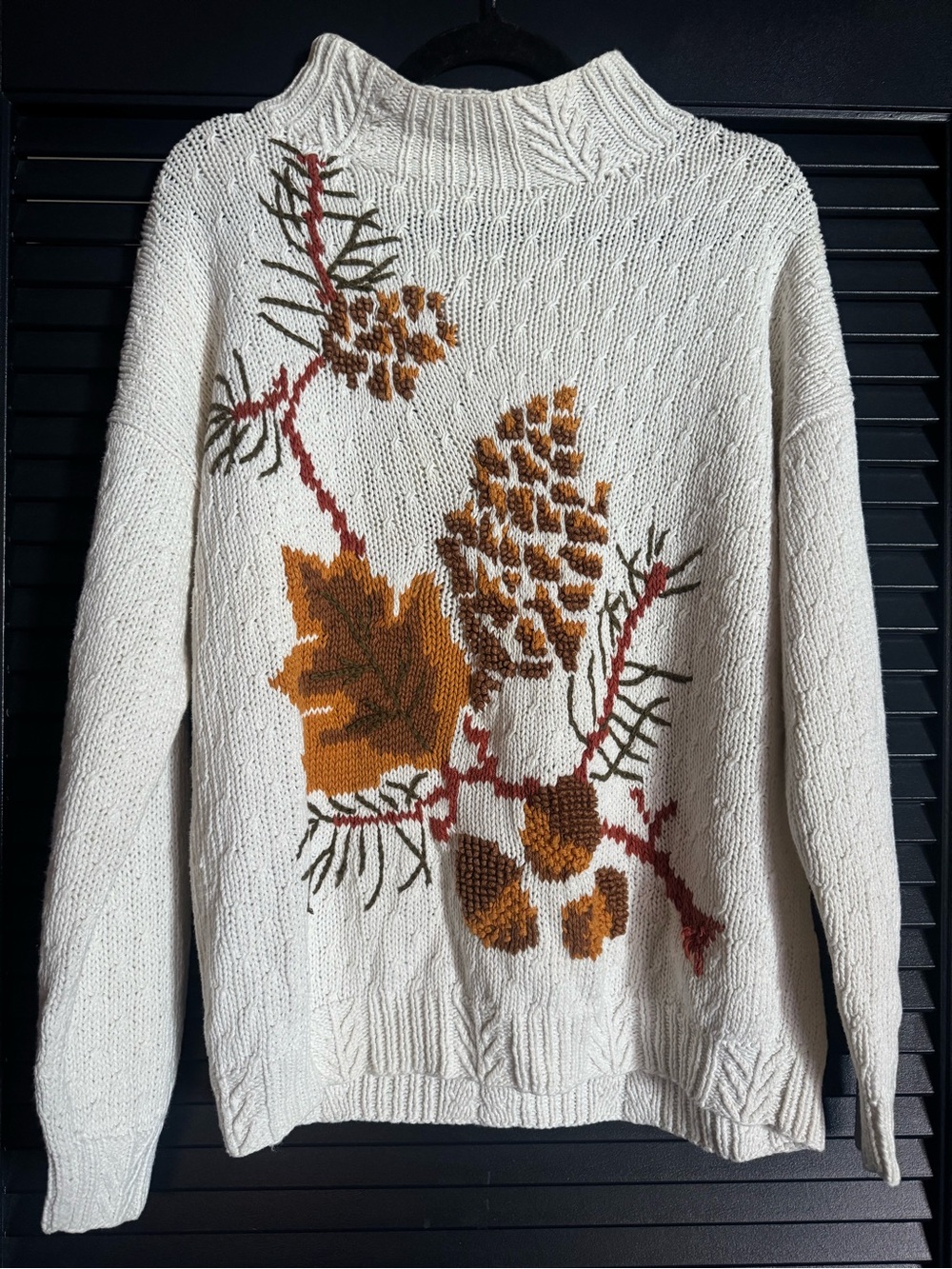Melbourne Elements Hand Knit Autumn Leaf Pinecone Sweater Small